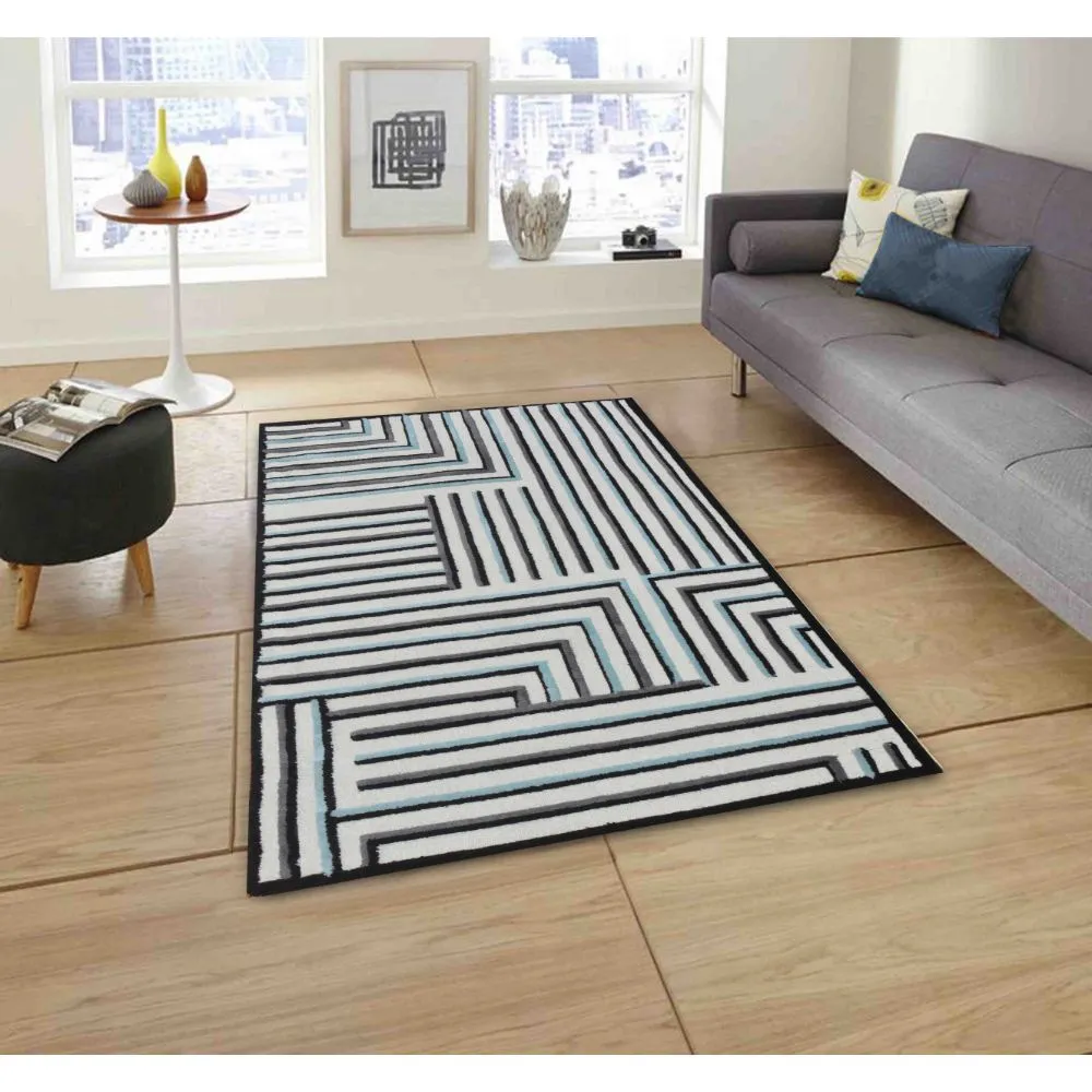 Modern Maze Pattern Black & White Tufted Area Carpet 3X5ft