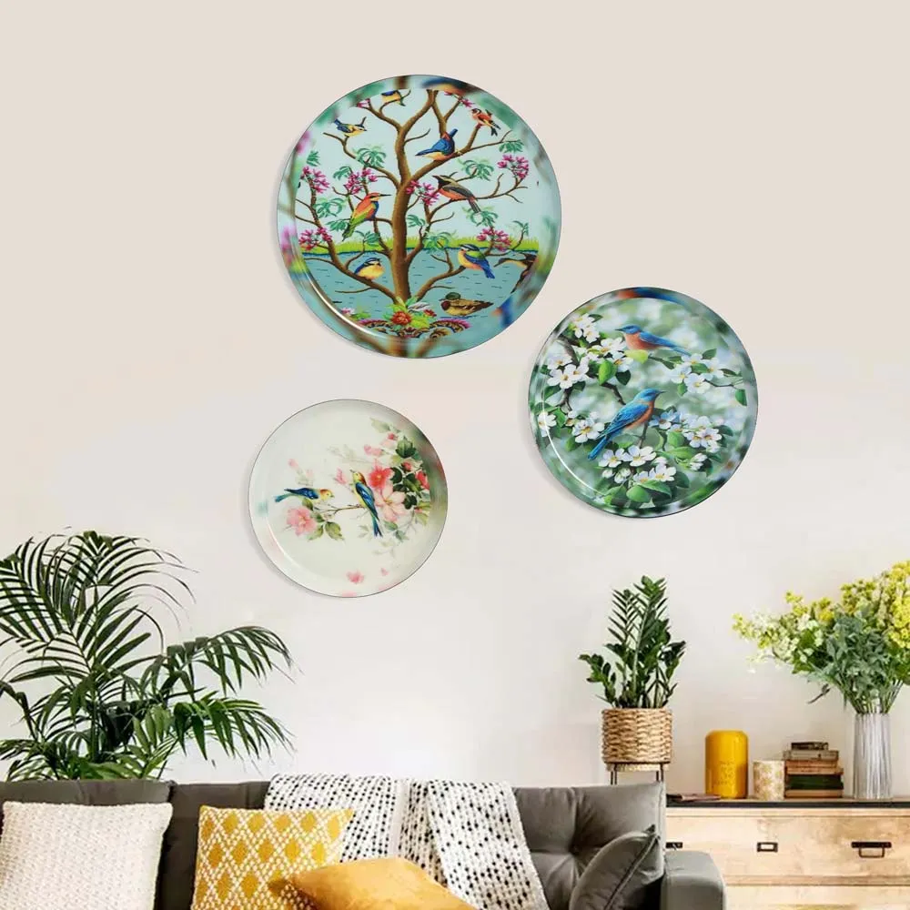 Modern Miracle Garden Decorative Metal Wall Plate Set of 3