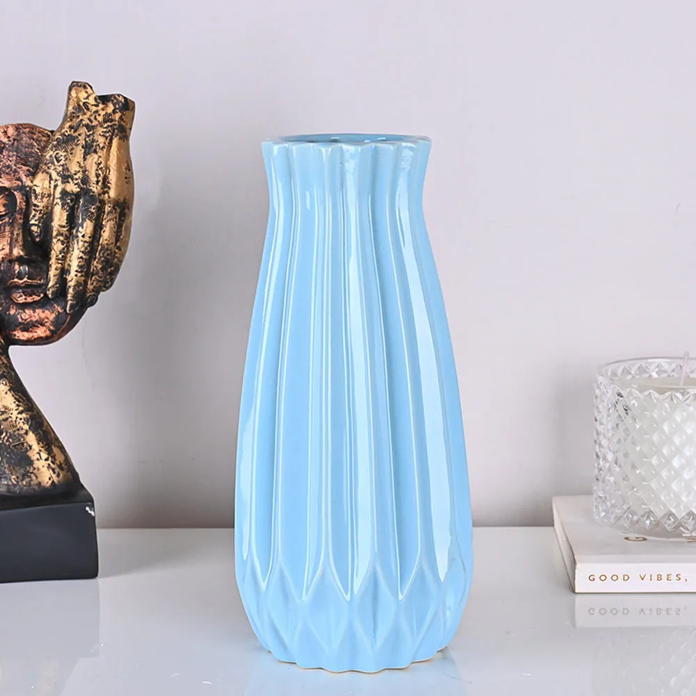 Modern Origami-inspired Premium Peach Ceramic Flower Vase Blue