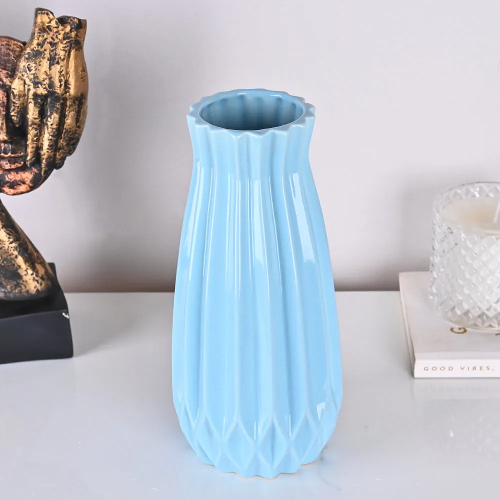 Modern Origami-inspired Premium Peach Ceramic Flower Vase Blue