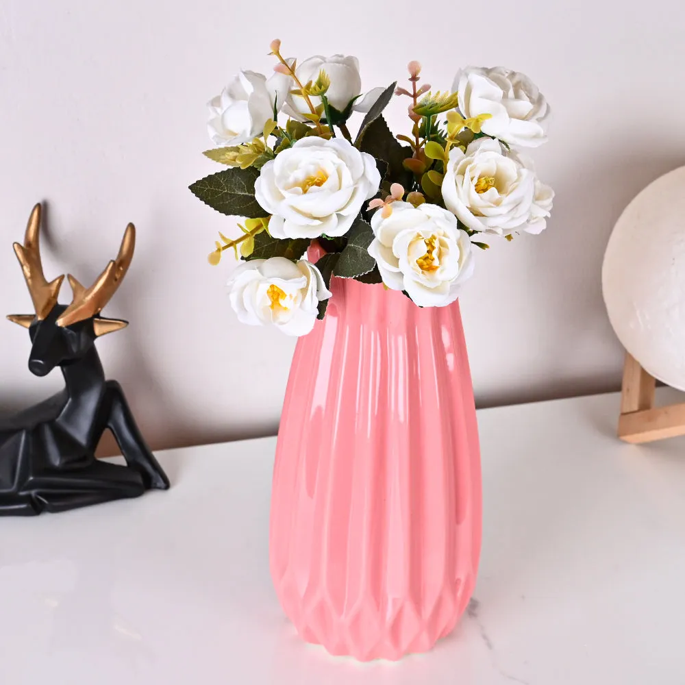 Modern Origami-inspired Premium Peach Ceramic Flower Vase Blue
