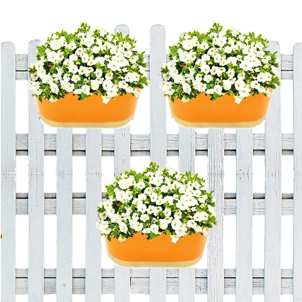 Modern Oval Orange Balcony Railing Planter with Detachable Handle Set Of 3
