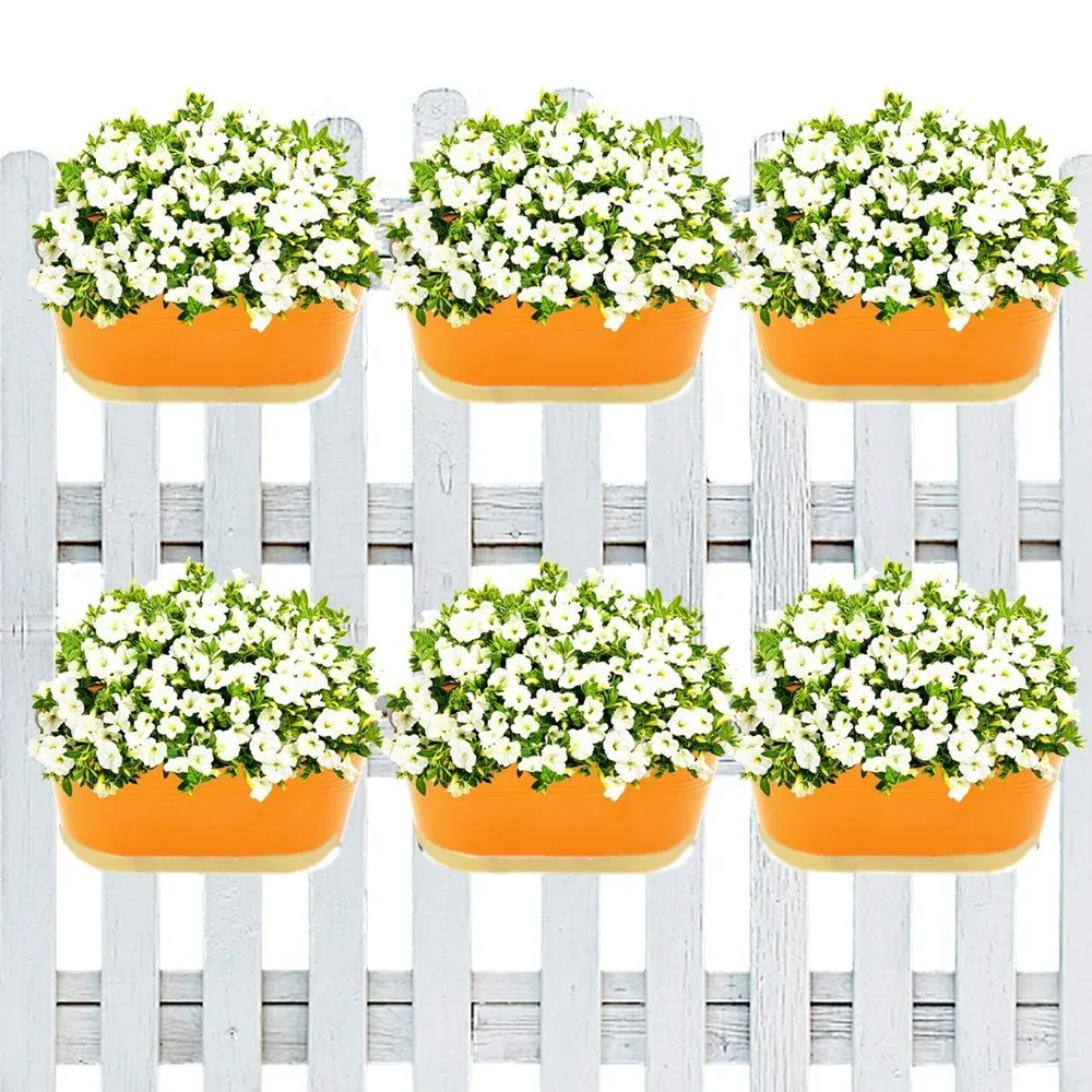 Modern Oval Orange Balcony Railing Planter with Detachable Handle Set Of 6