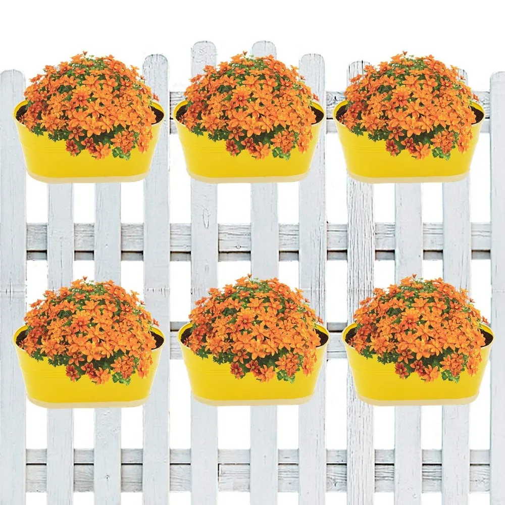 Modern Oval Yellow Balcony Railing Planter with Detachable Handle Set Of 6