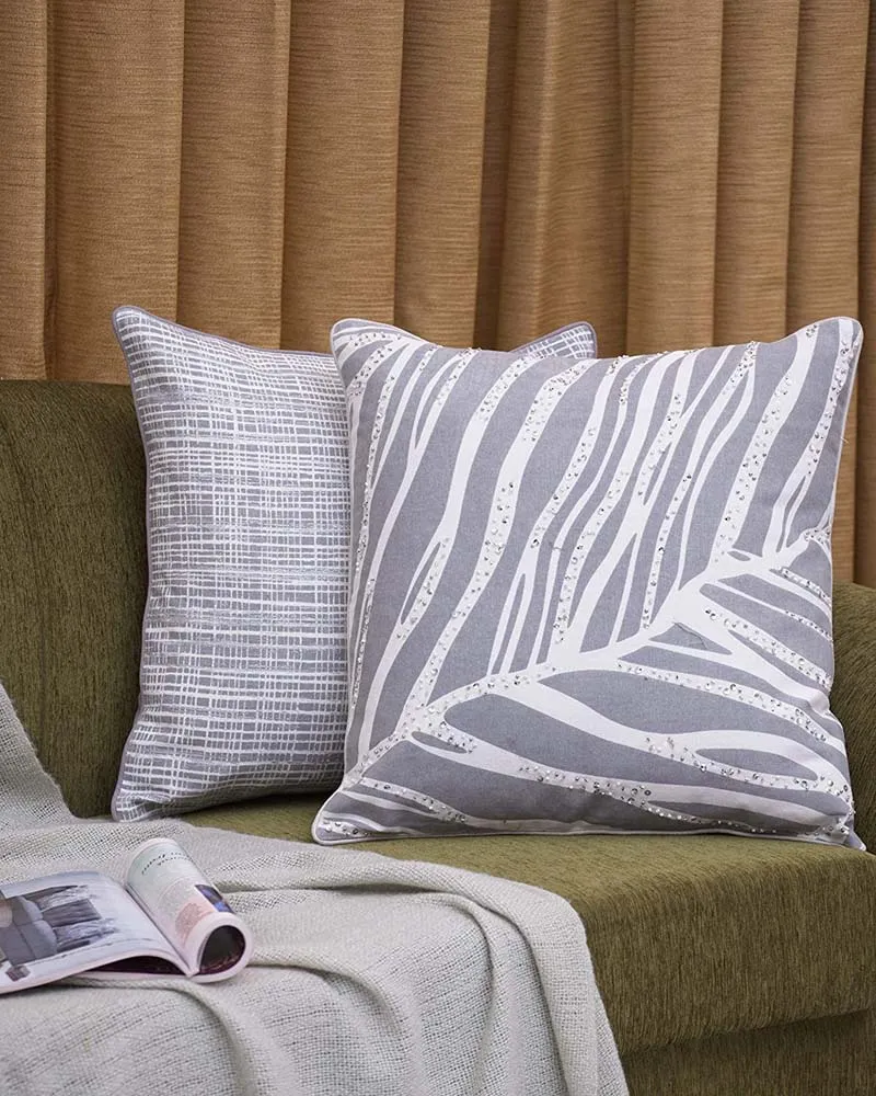Modern Print Designer Grey Cushion Cover Set Of 2