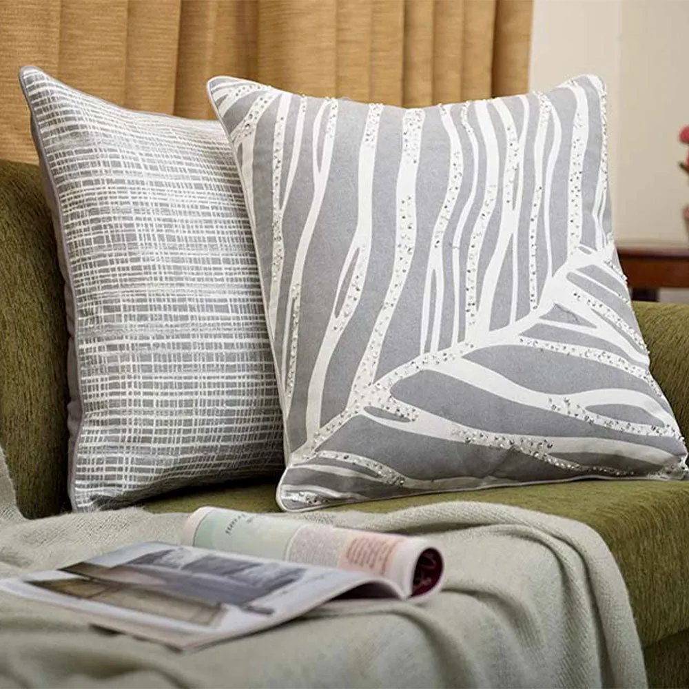 Modern Print Designer Grey Cushion Cover Set Of 2