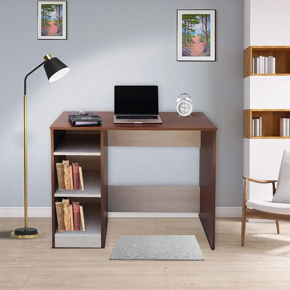 WallMantra Modern Study Table with Walnut Finish