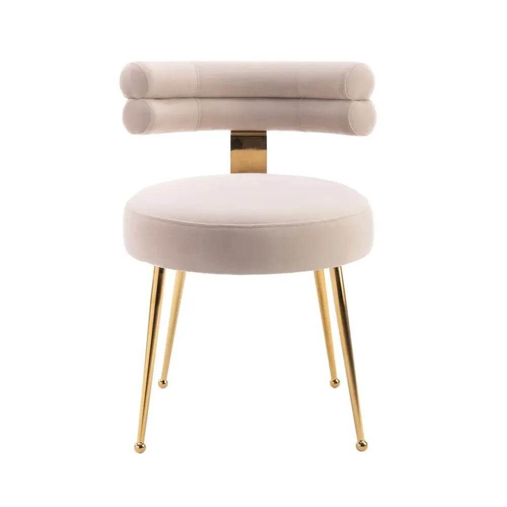 Modern Velvet Accent Chair with Gold-Tone Legs in Beige Single