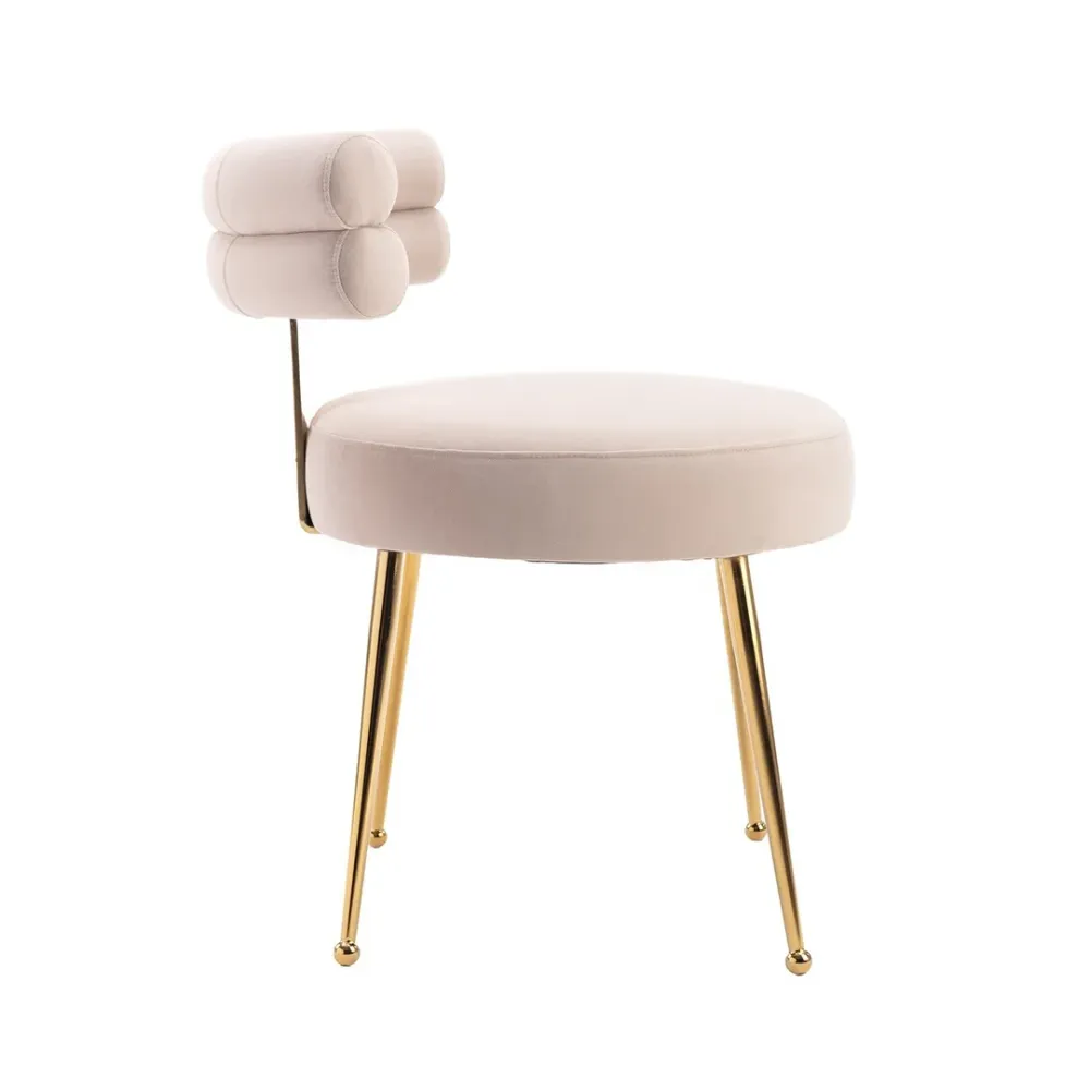 Modern Velvet Accent Chair with Gold-Tone Legs in Beige Single