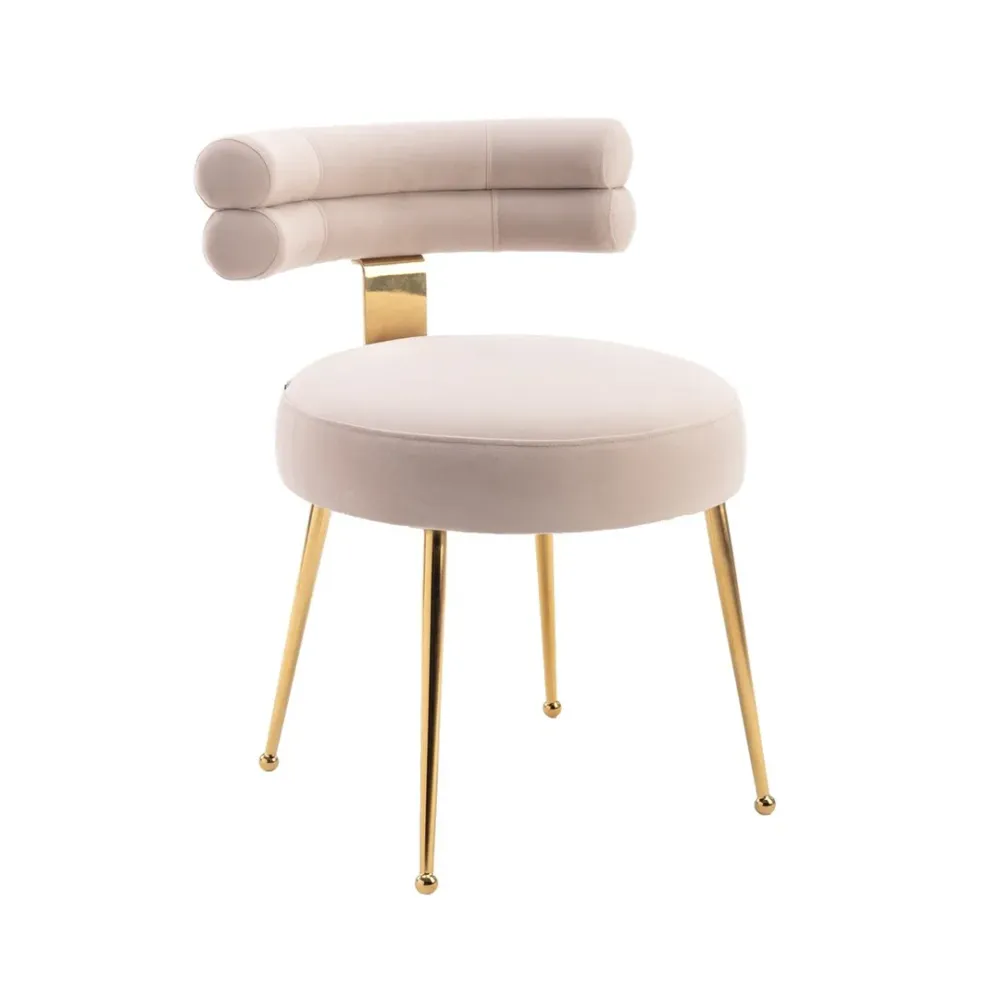 Modern Velvet Accent Chair with Gold-Tone Legs in Beige Single
