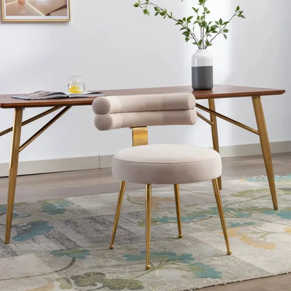 Modern Velvet Accent Chair with Gold-Tone Legs in Beige Single