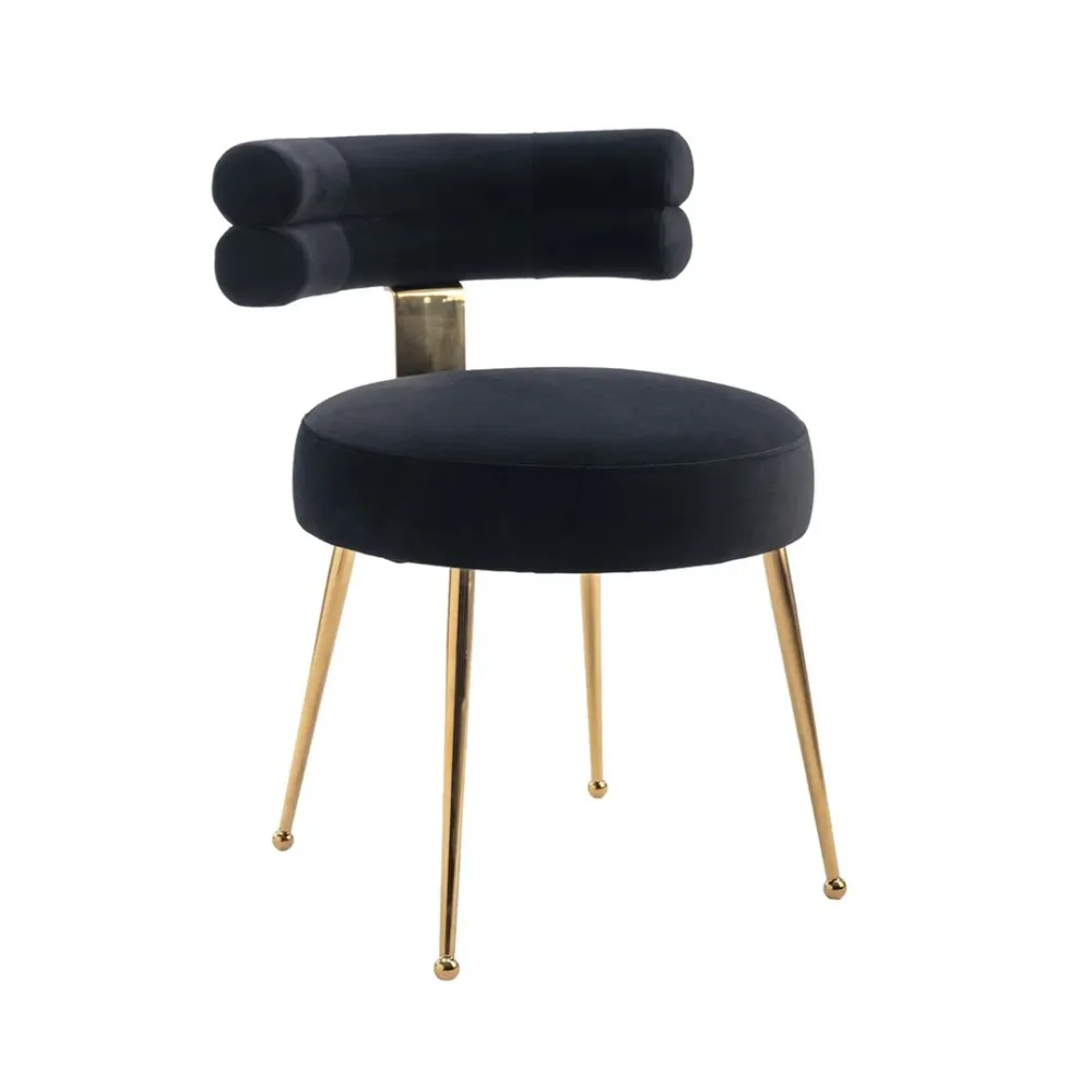 Modern Velvet Accent Chair with Gold-Tone Legs in Black Single