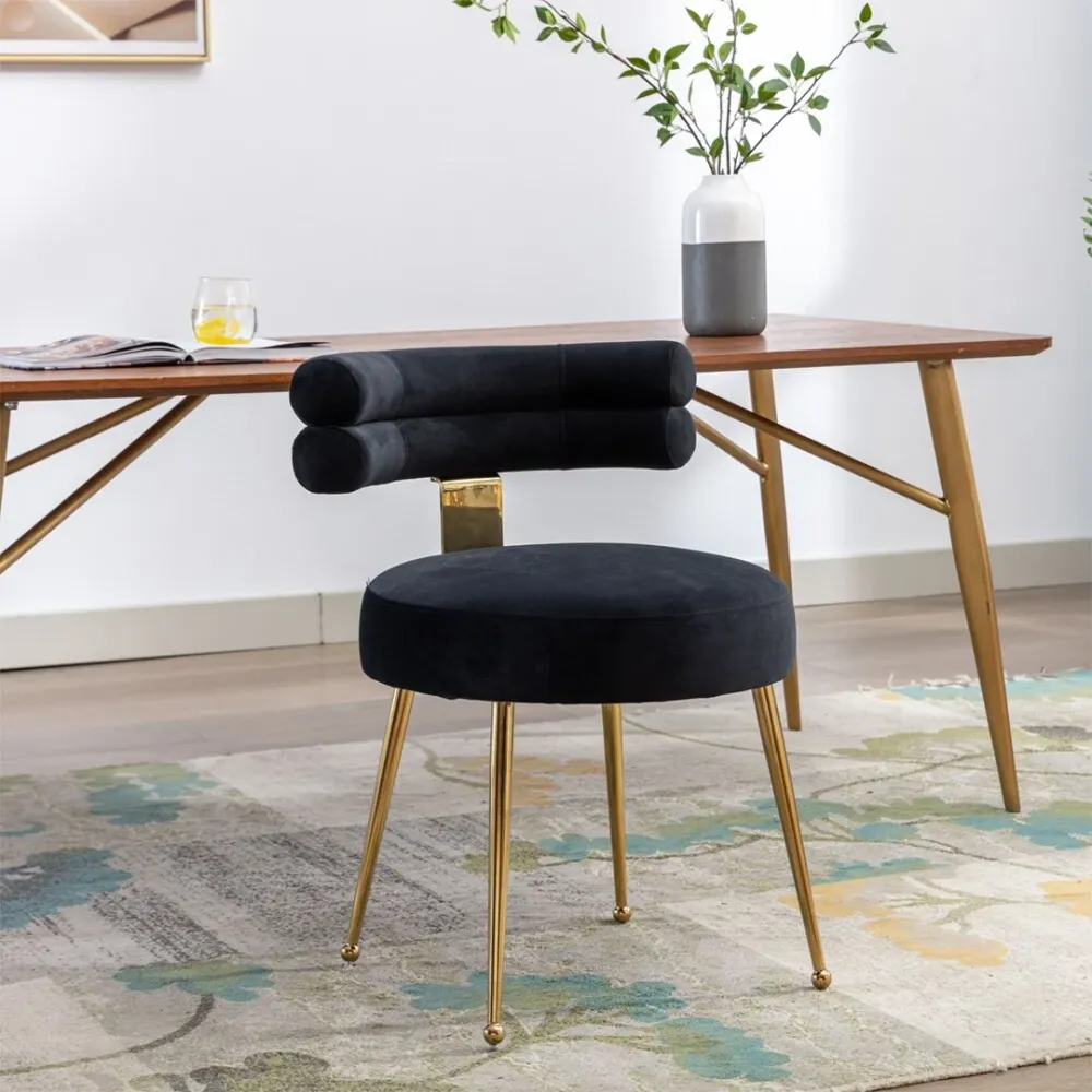 Modern Velvet Accent Chair with Gold-Tone Legs in Black Single
