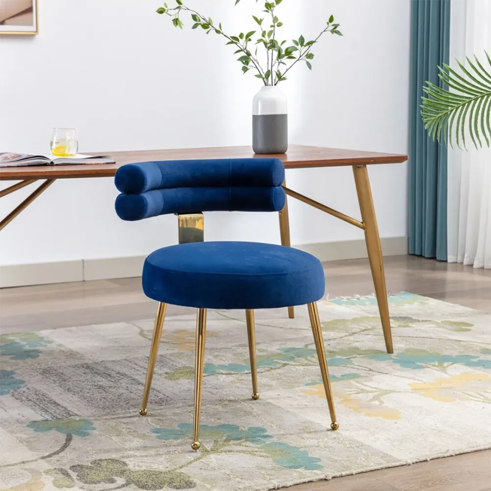 Modern Velvet Accent Chair with Gold-Tone Legs in Blue Single
