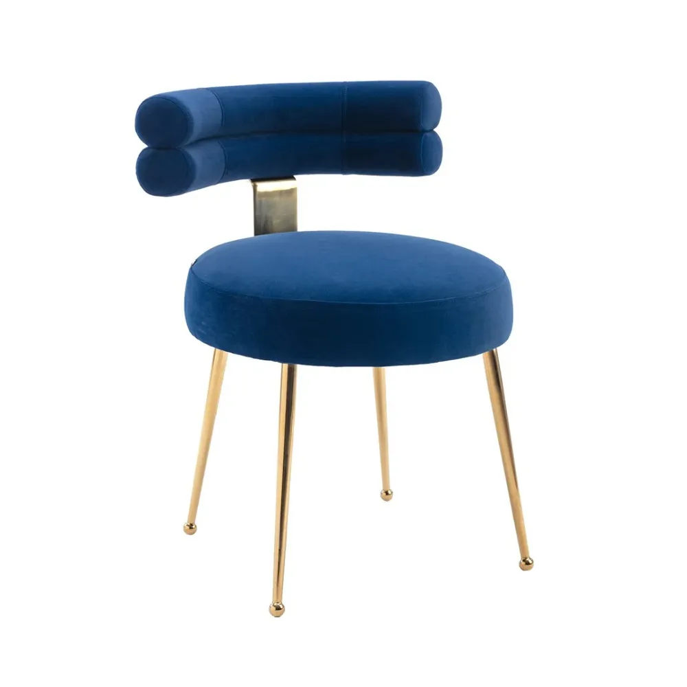 Modern Velvet Accent Chair with Gold-Tone Legs in Blue Single
