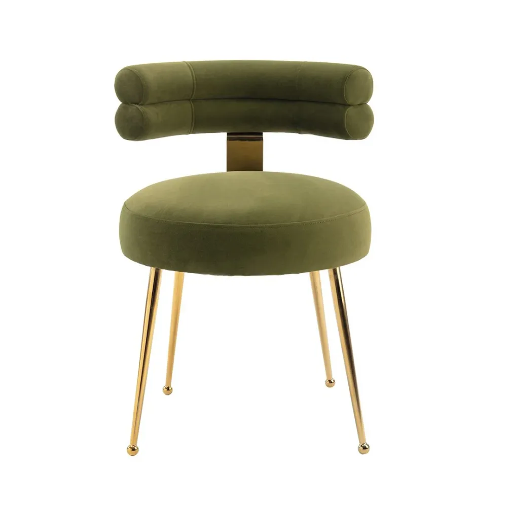 Modern Velvet Accent Chair with Gold-Tone Legs in Olive Single