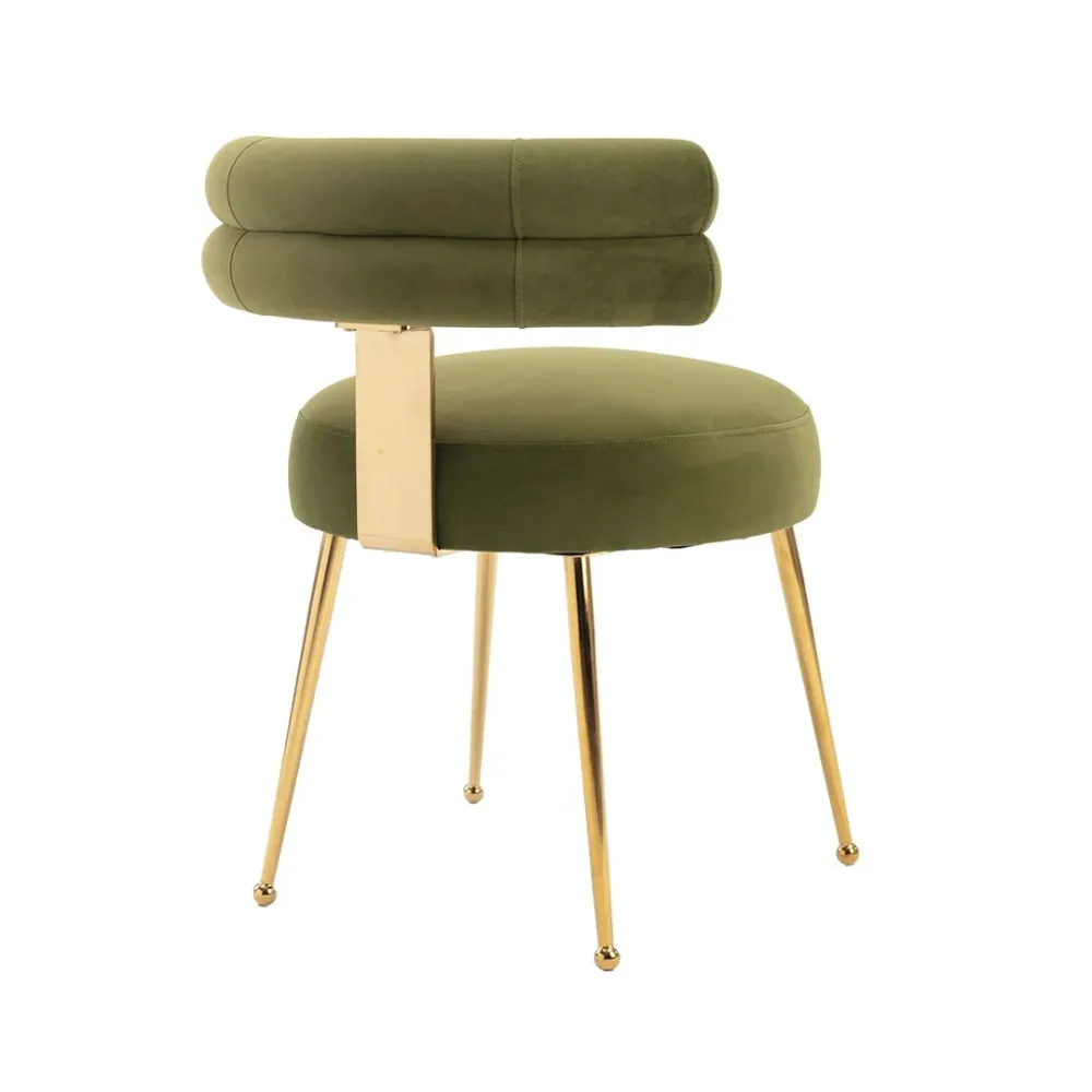 Modern Velvet Accent Chair with Gold-Tone Legs in Olive Single