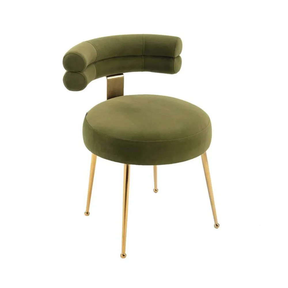 Modern Velvet Accent Chair with Gold-Tone Legs in Olive Single