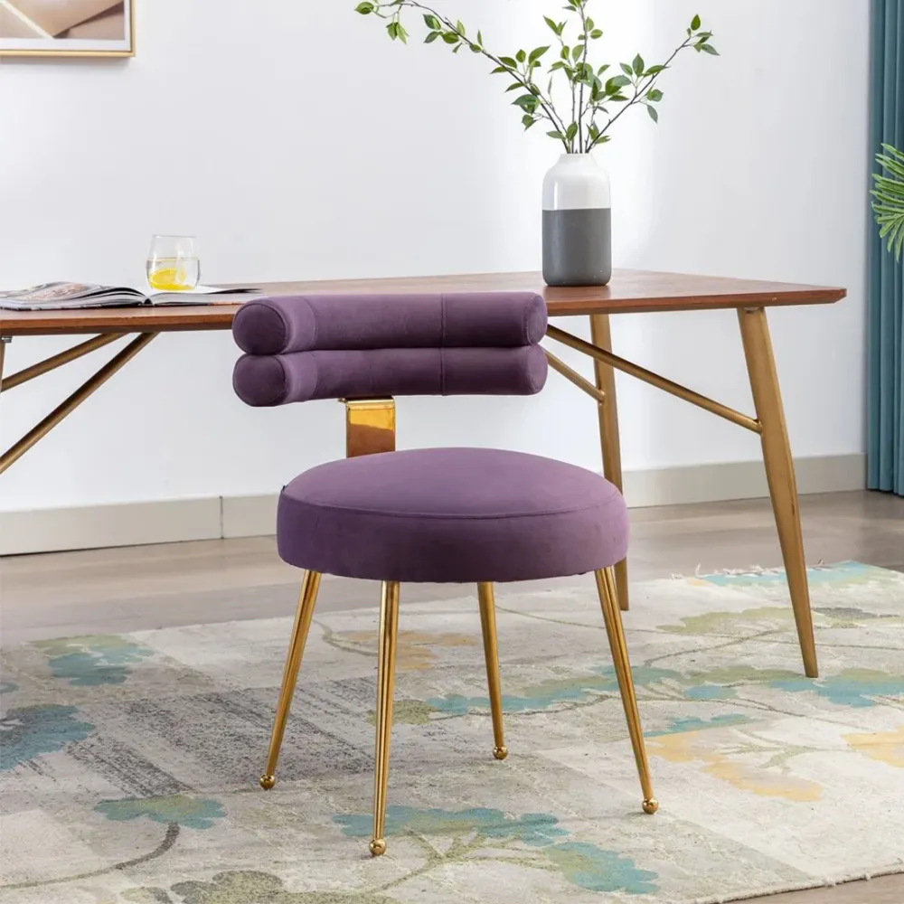 Modern Velvet Accent Chair with Gold-Tone Legs in Purple Single