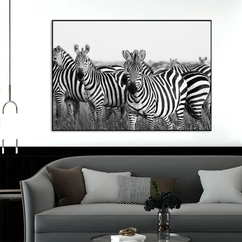 Monochromatic Zebra Wildlife Painting With Floating Frame
