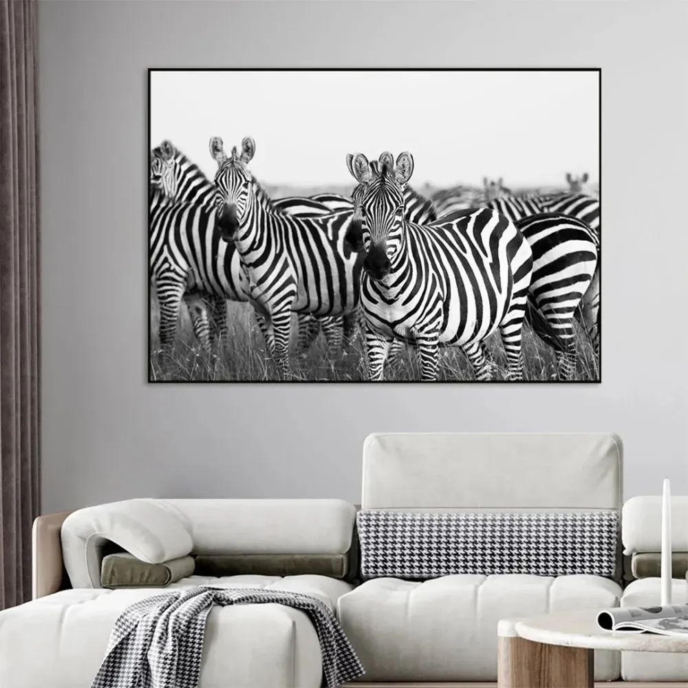 Monochromatic Zebra Wildlife Painting With Floating Frame