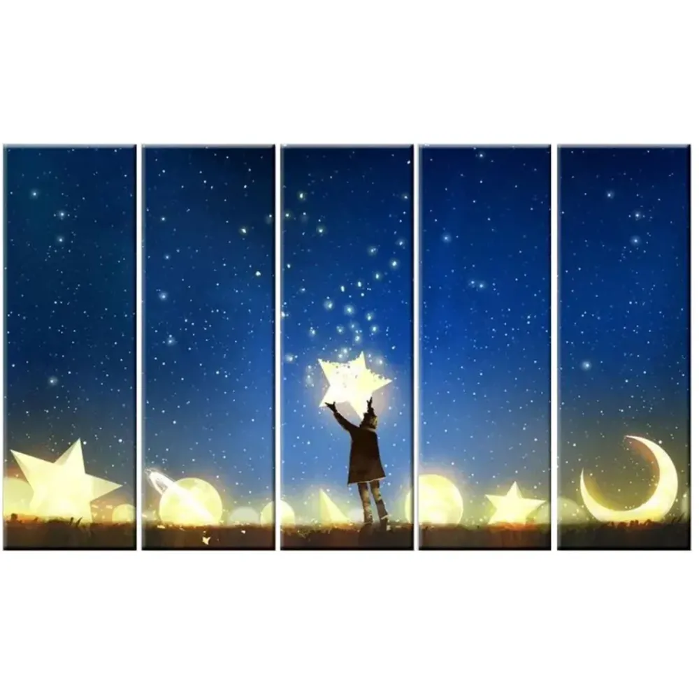 Moon and Stars Fantasy 5 Pieces Canvas Print Wall Painting