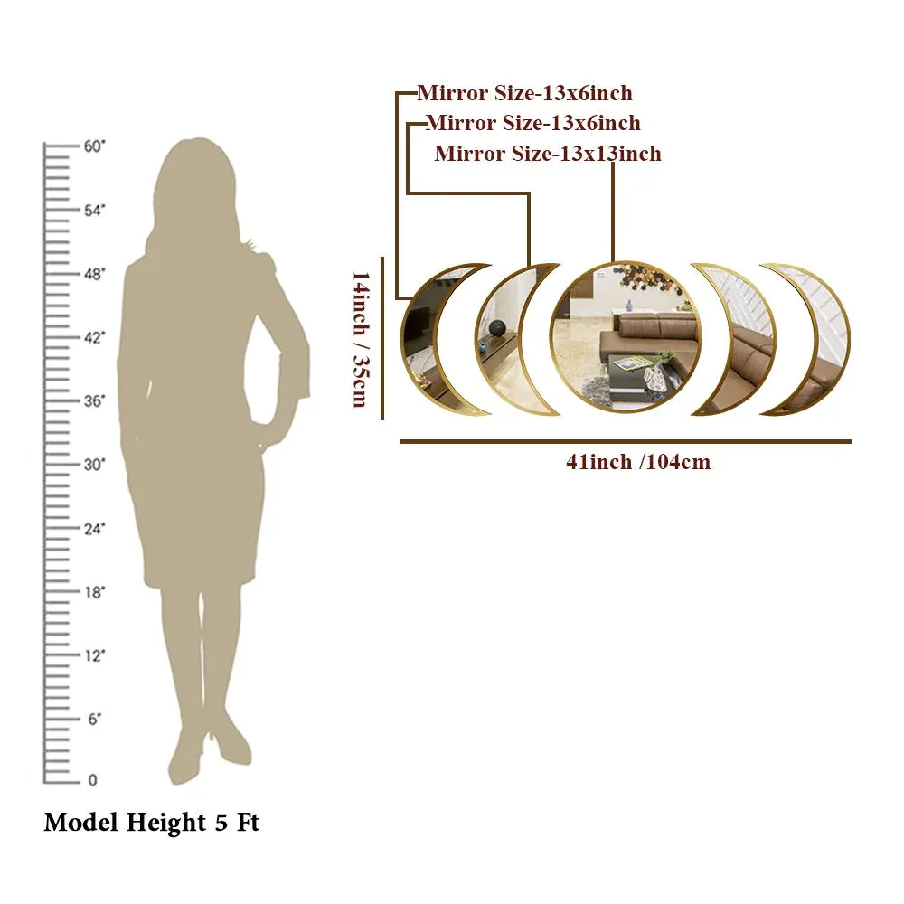 Moon Cycle Designer Mirrors (Set of 5) in Golden Finish Frame