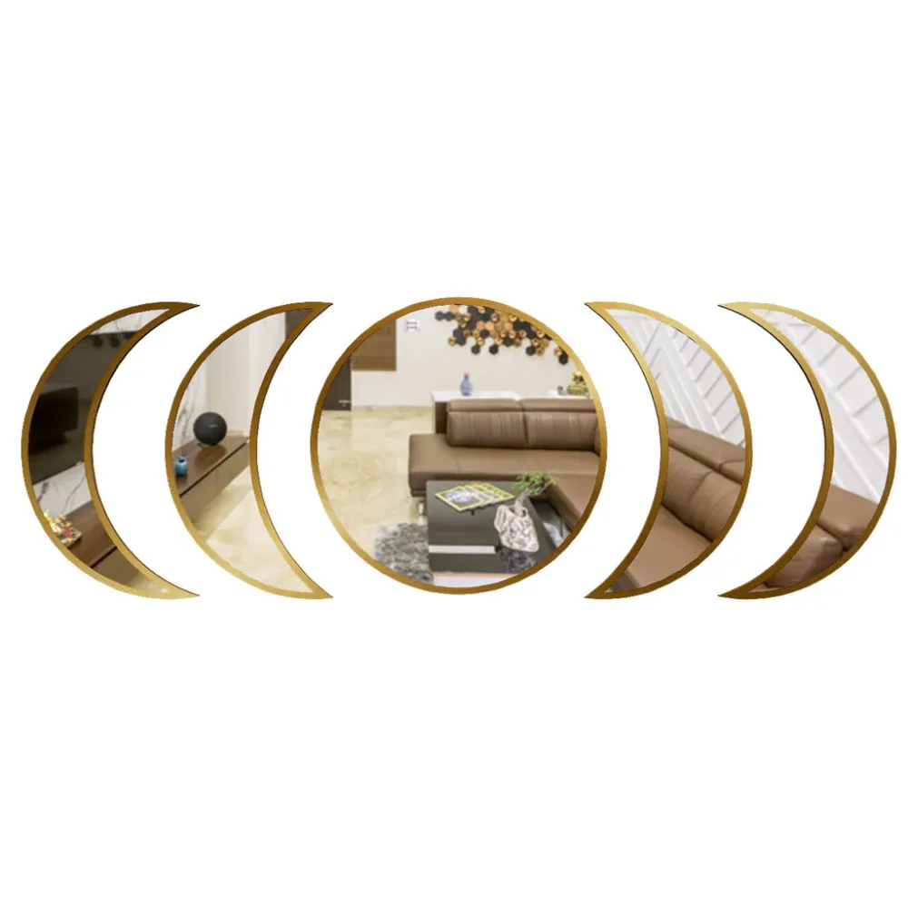 Moon Cycle Designer Mirrors (Set of 5) in Golden Finish Frame