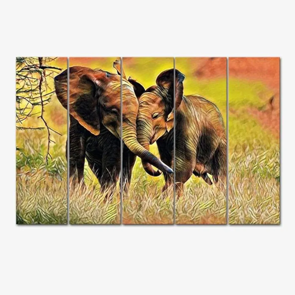 Mother and Baby Elephant in Forest Canvas Wall Painting
