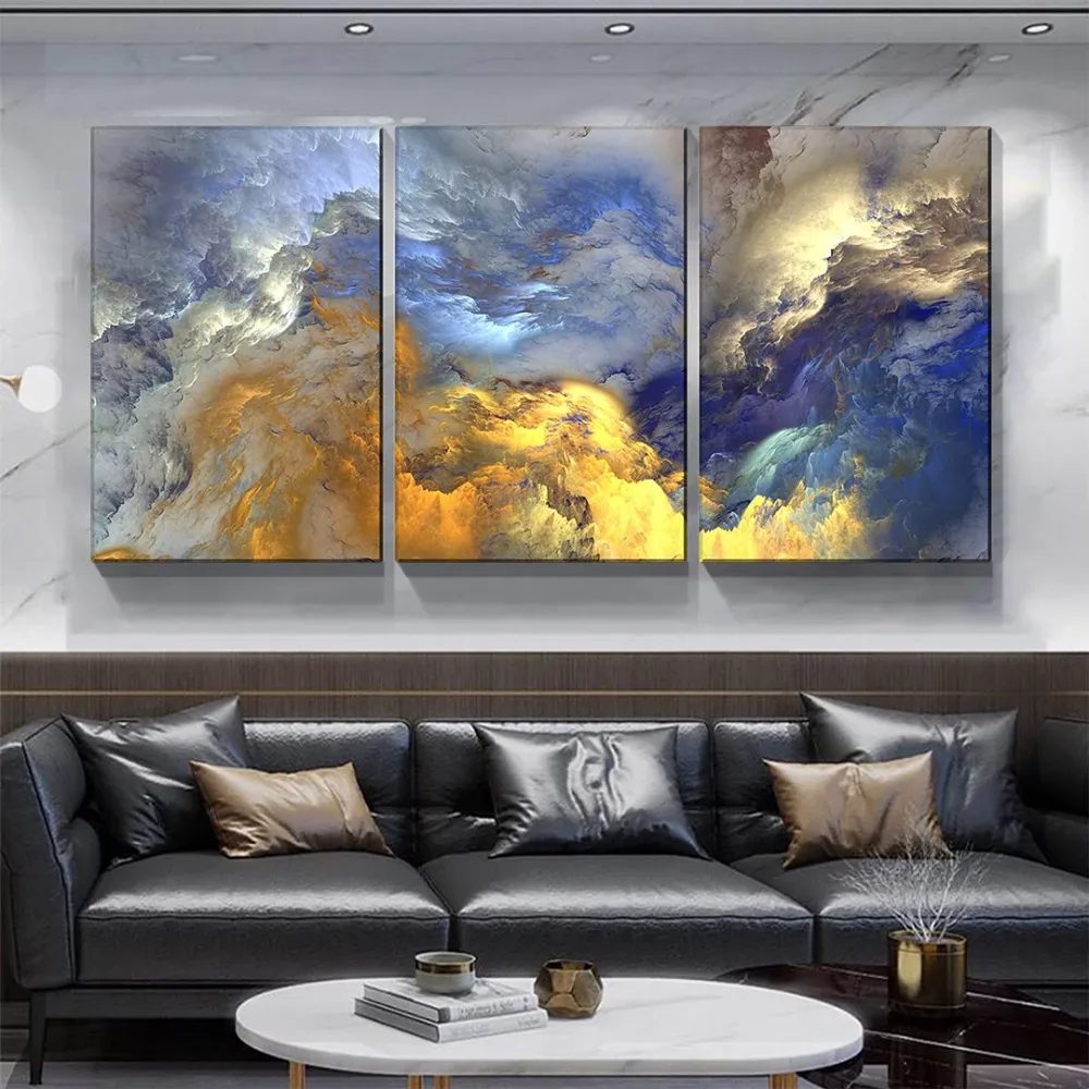 Mountain Painting Abstract Wooden Framed 3 Pieces Abstract Design Canvas Printed Painting MDF Panels