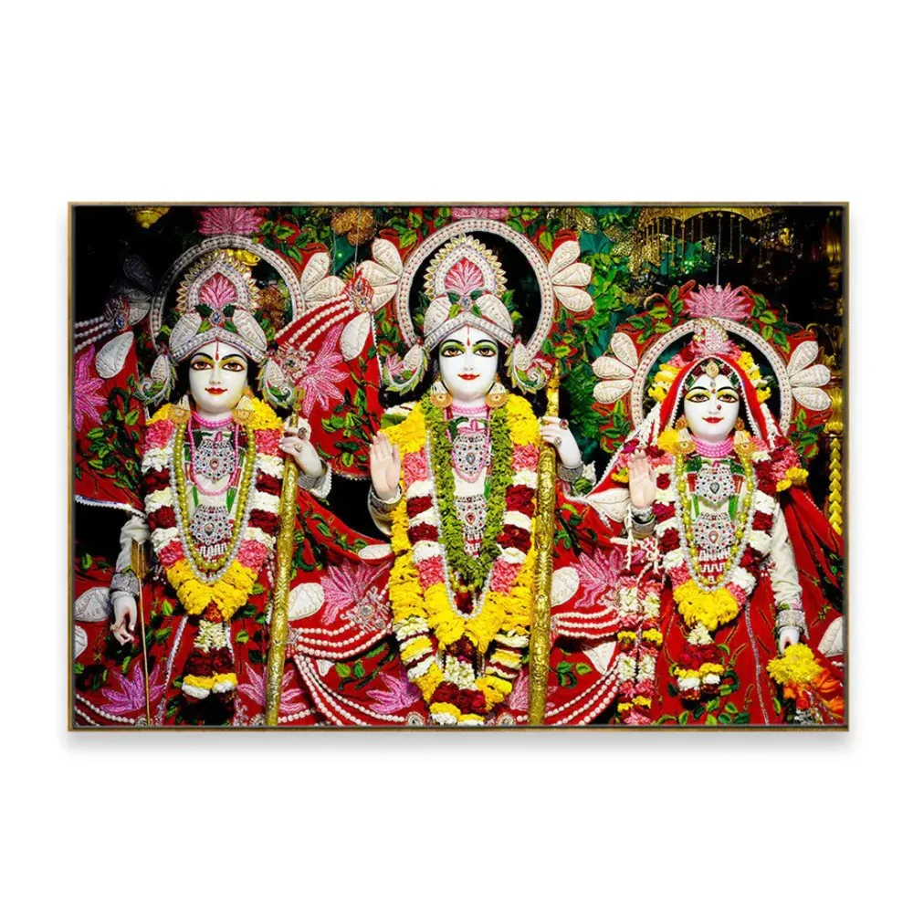Multicolour Life-Like Lord Ram Darbar Wall Painting for Living Room With Frame