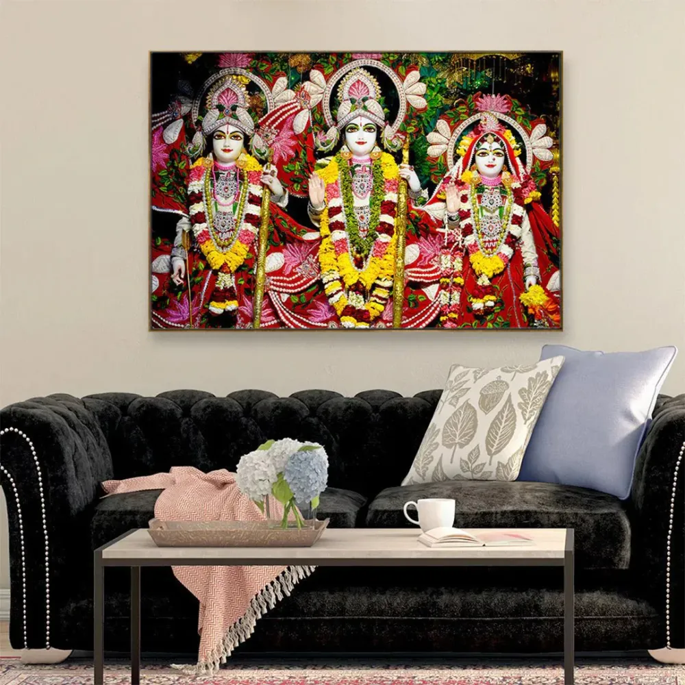 Multicolour Life-Like Lord Ram Darbar Wall Painting for Living Room With Frame