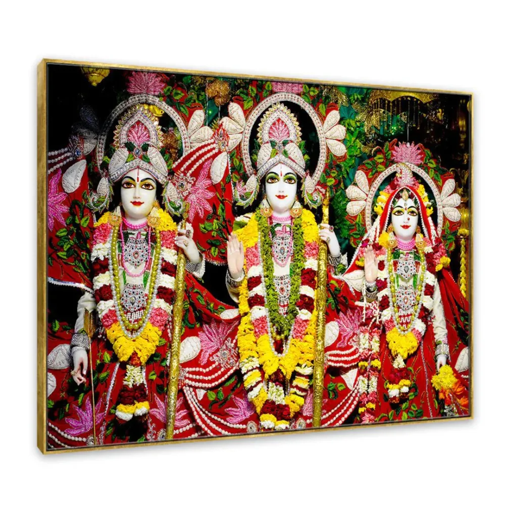 Multicolour Life-Like Lord Ram Darbar Wall Painting for Living Room With Frame