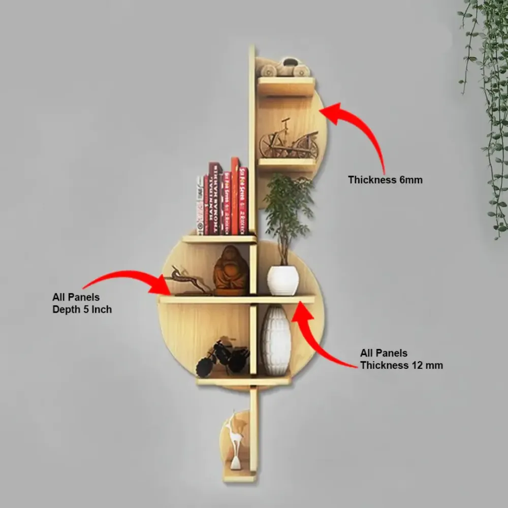 Music Note Backlit Wood Wall Shelf / Book Shelf / Night Light, Light Oak Finish Regular ( 13 inches x 32 inches )