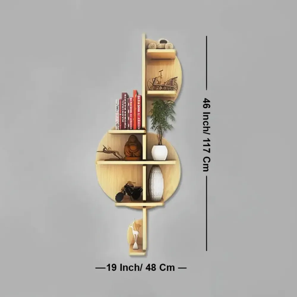 Music Note Backlit Wood Wall Shelf / Book Shelf / Night Light, Light Oak Finish Regular ( 13 inches x 32 inches )