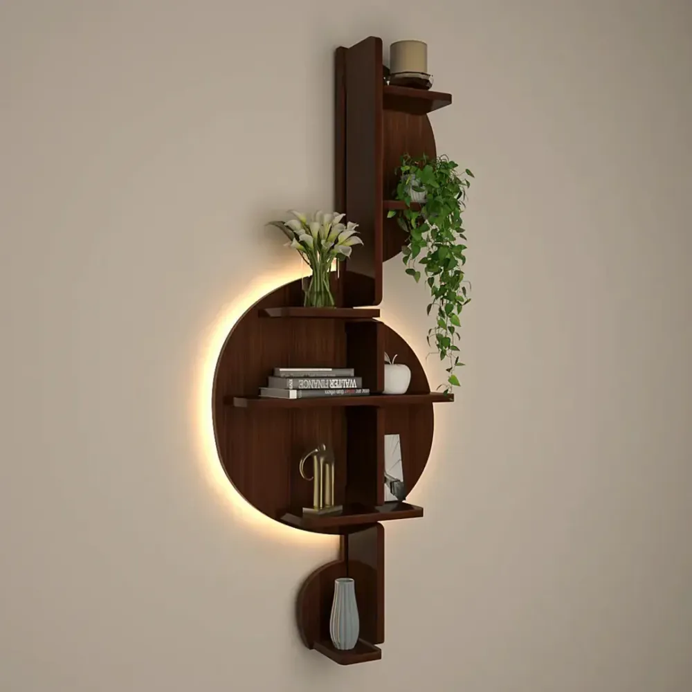 Music Note Backlit Wood Wall Shelf / Book Shelf / Night Light, Walnut Finish Regular ( 13 inches x 32 inches )