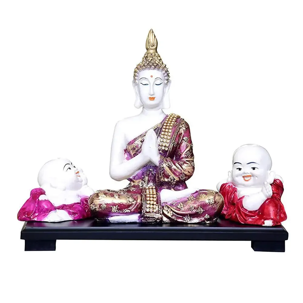 Namaste Posture Buddha Idol With Monks
