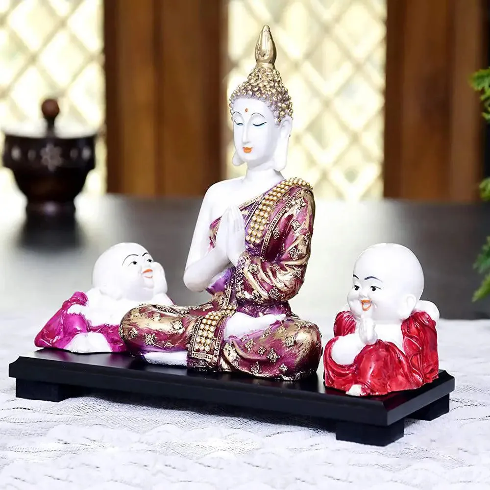 Namaste Posture Buddha Idol With Monks