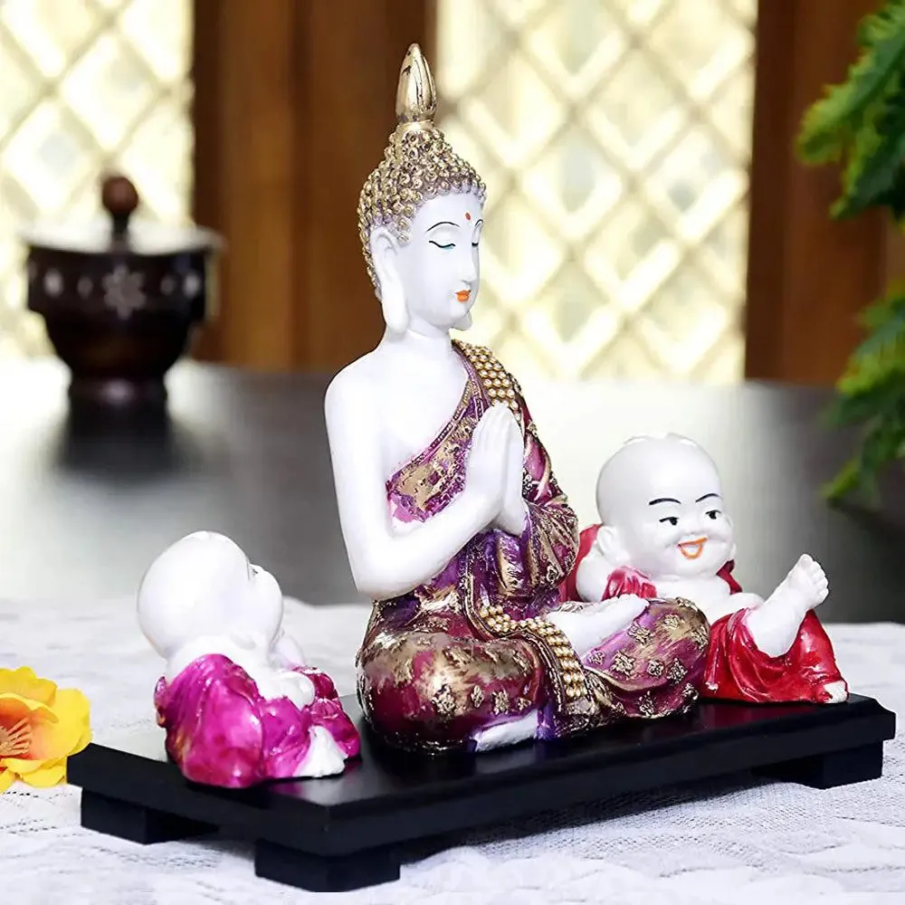 Namaste Posture Buddha Idol With Monks