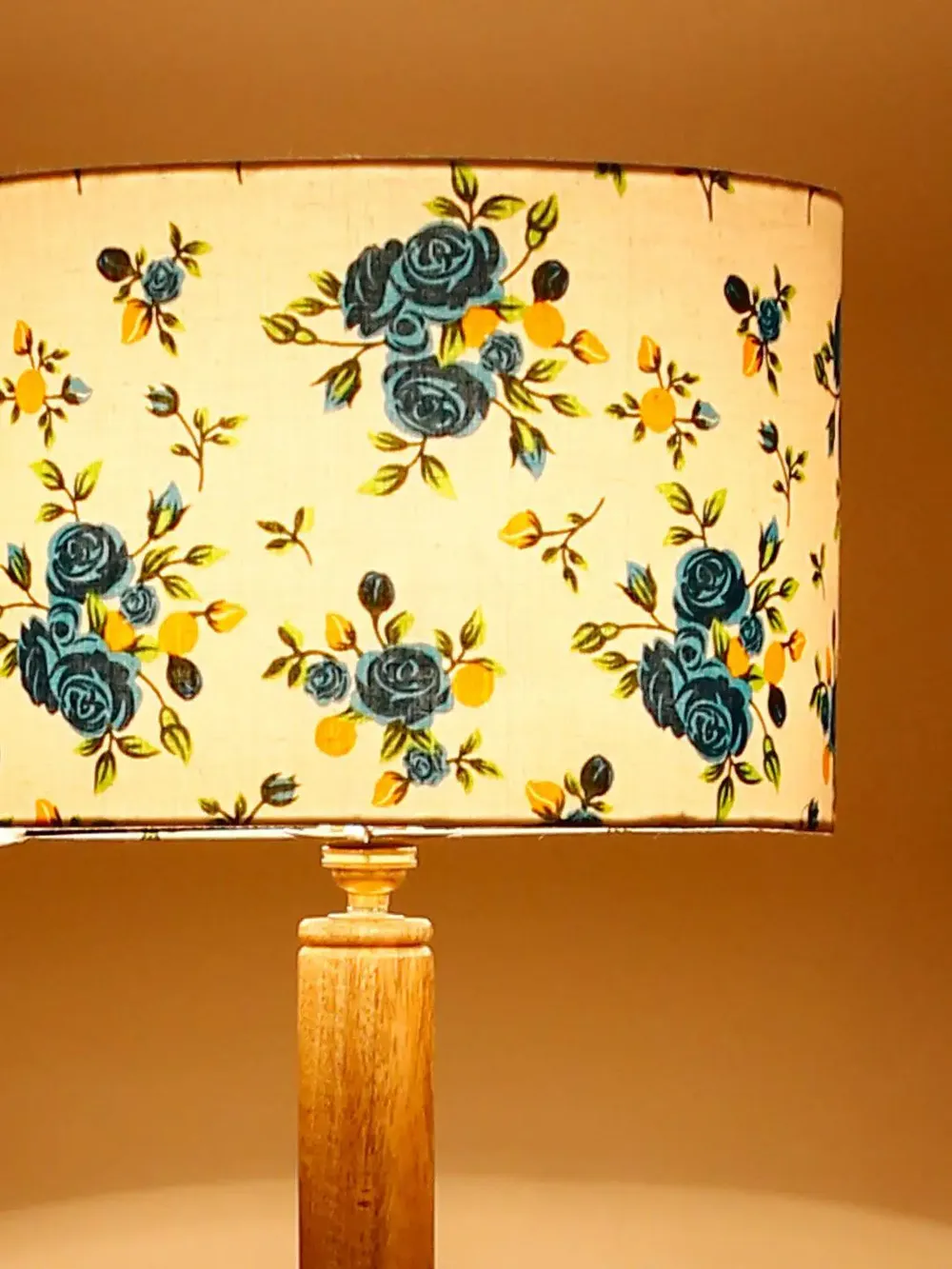 Natural Wood Dual Table Floor Lamp With Blue Shade