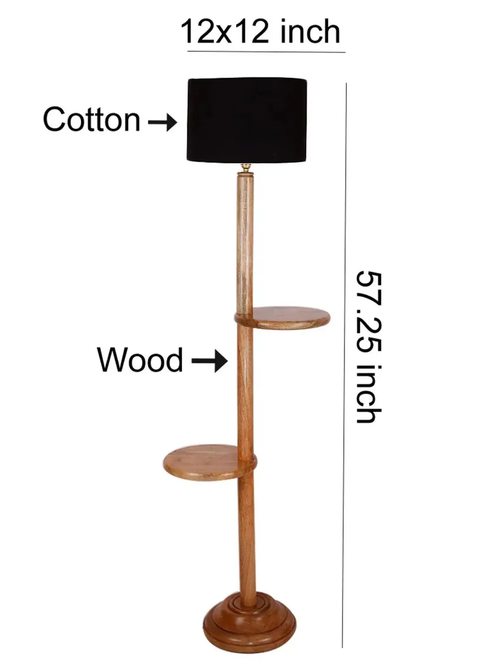 Natural Wood Dual Table Floor Lamp With Cotton Shade Red