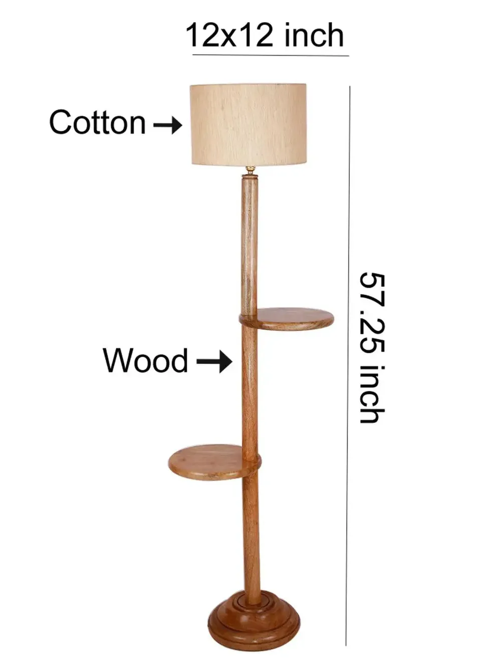 Natural Wood Dual Table Floor Lamp With Cotton Shade Red