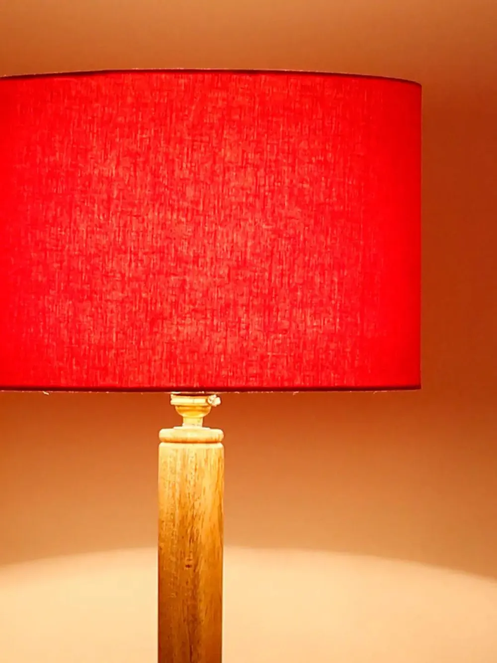 Natural Wood Dual Table Floor Lamp With Cotton Shade Red