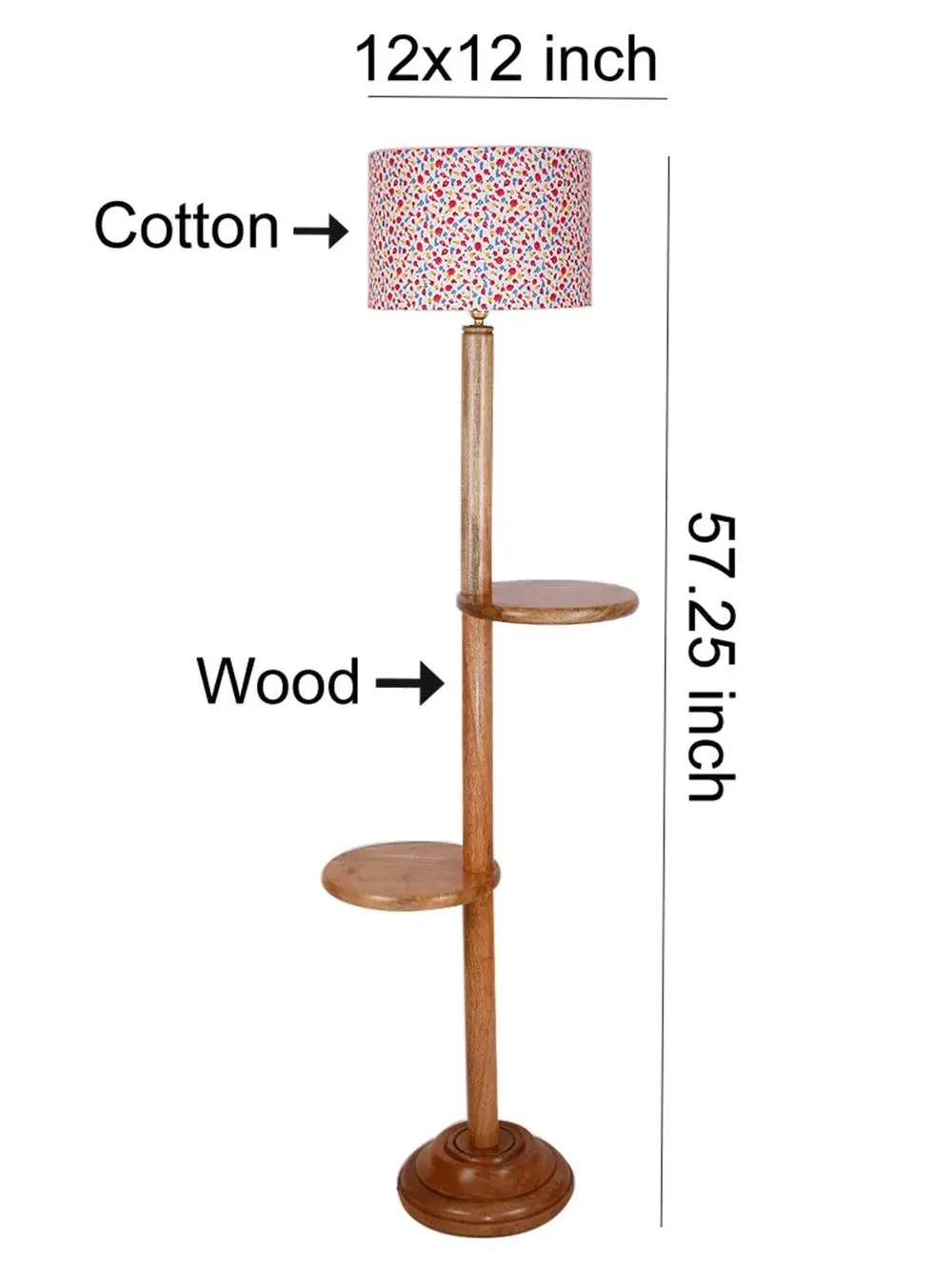 Natural Wood Dual Table Floor Lamp With Designer Shade