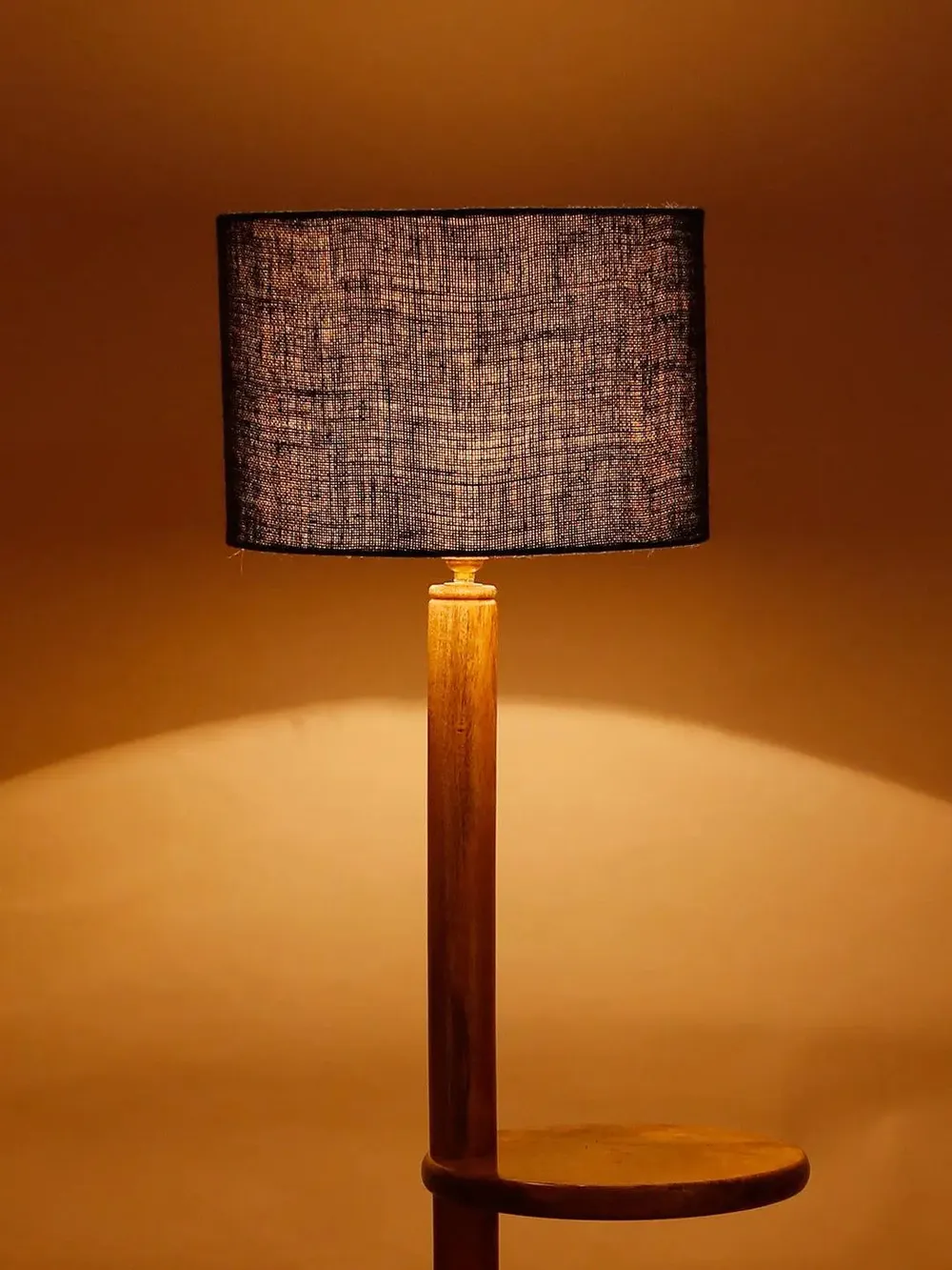 Natural Wood Dual Table Floor Lamp With Jute Shade Pink