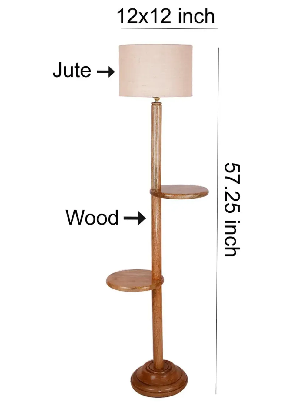 Natural Wood Dual Table Floor Lamp With Jute Shade Pink