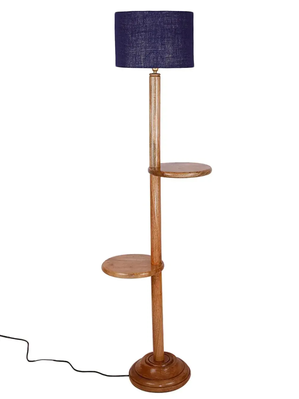 Natural Wood Dual Table Floor Lamp With Jute Shade Pink