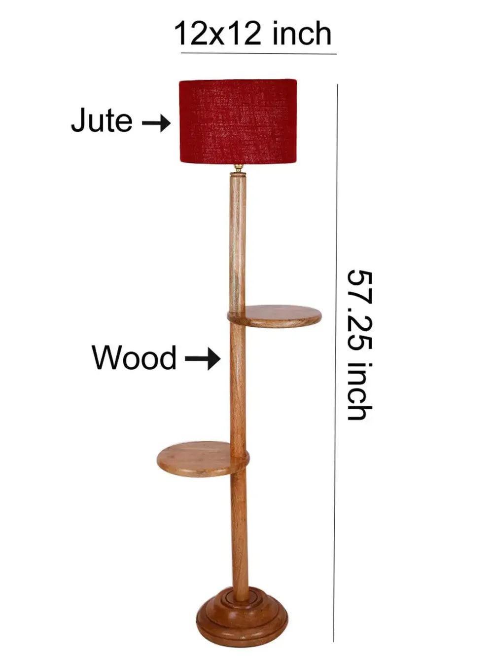 Natural Wood Dual Table Floor Lamp With Jute Shade Pink