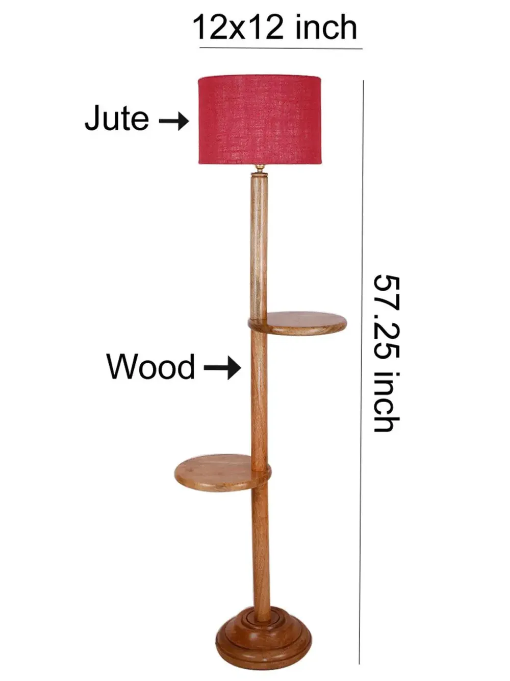 Natural Wood Dual Table Floor Lamp With Jute Shade Pink