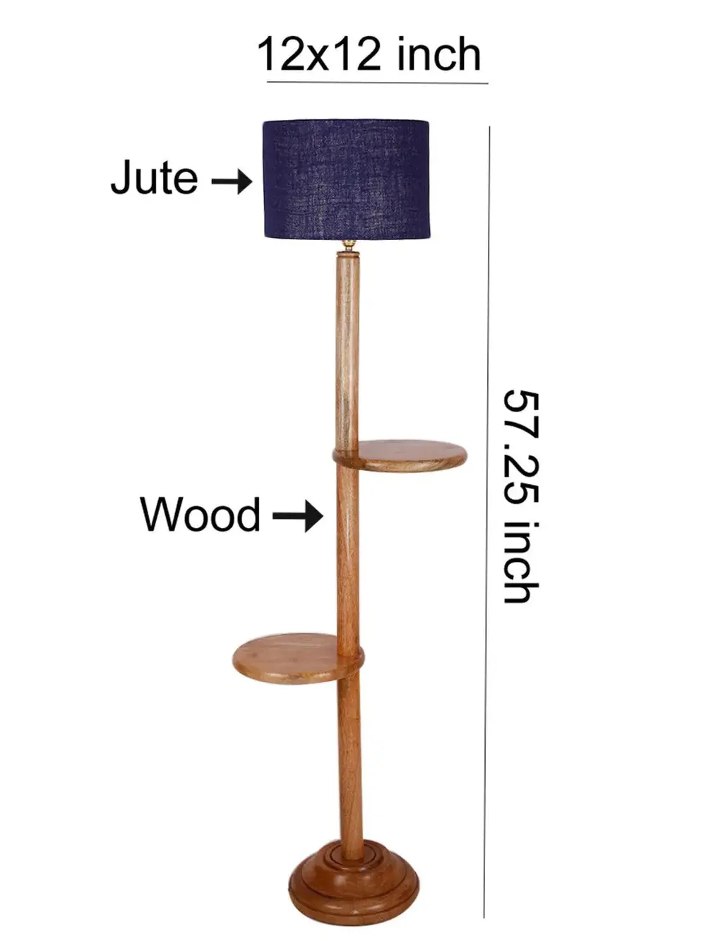 Natural Wood Dual Table Floor Lamp With Jute Shade Pink